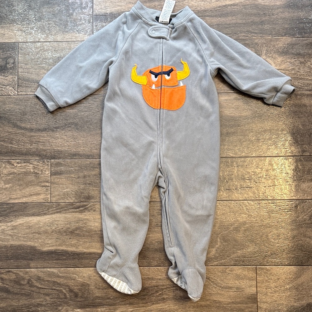 Joe Boxer Gray Footie with Orange Monster sz 12 months